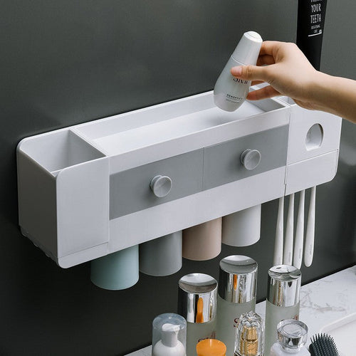 VELORA Magnetic Toothbrush Rack & Auto Toothpaste Dispenser - VELORA - Bathroom Accessories